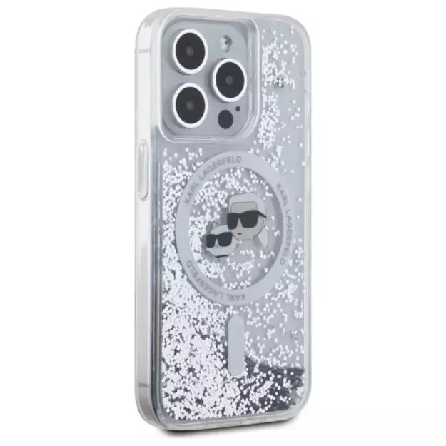 Karl Lagerfeld Liquid Glitter Karl &amp  Choupette Head Magsafe iPhone 15 Pro Case - Clear 3
