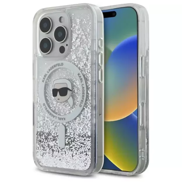 Karl Lagerfeld Liquid Glitter Karl Head Magsafe Case for iPhone 16 Pro - Clear