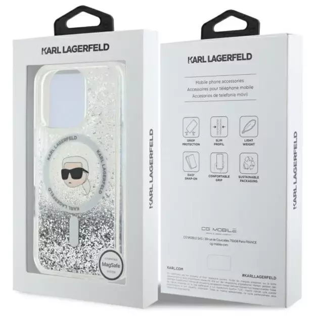 Karl Lagerfeld Liquid Glitter Karl Head Magsafe Case for iPhone 16 Pro - Clear 14