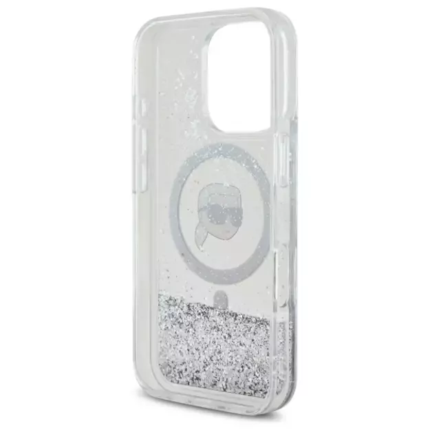 Karl Lagerfeld Liquid Glitter Karl Head Magsafe Case for iPhone 16 Pro - Clear 13