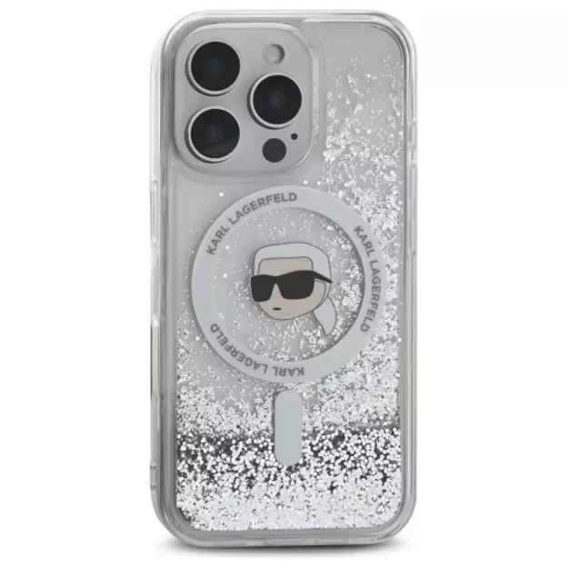 Karl Lagerfeld Liquid Glitter Karl Head Magsafe Case for iPhone 16 Pro - Clear 9