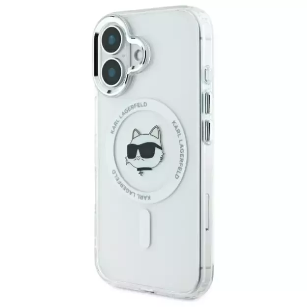 Karl Lagerfeld IML Metal Choupette Head MagSafe iPhone 16 Case - White 1