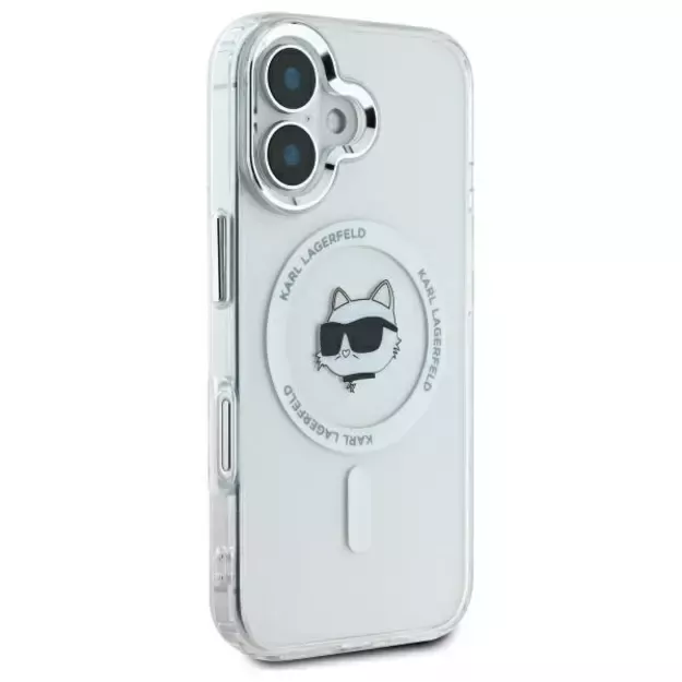 Karl Lagerfeld IML Metal Choupette Head MagSafe iPhone 16 Case - White 3