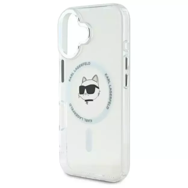 Karl Lagerfeld IML Metal Choupette Head MagSafe iPhone 16 Case - White 5