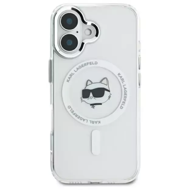 Karl Lagerfeld IML Metal Choupette Head MagSafe iPhone 16 Case - White 2