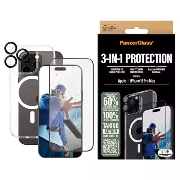 PanzerGlass Bundle 3in1 iPhone 16 Pro Max 6.9&quot  D3O Hardcase + Screen Protector UWF+ Lens B1294+2864+1284