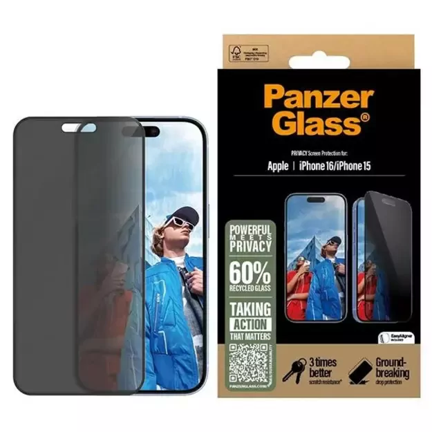 PanzerGlass Privacy Screen Protector iPhone 16 6.1&quot  Ultra-Wide Fit P2861