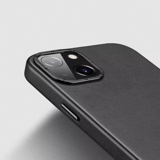 Dux Ducis Grit Leather Case for iPhone 14 Plus Elegant Faux Leather Cover (MagSafe Compatible) Black 7