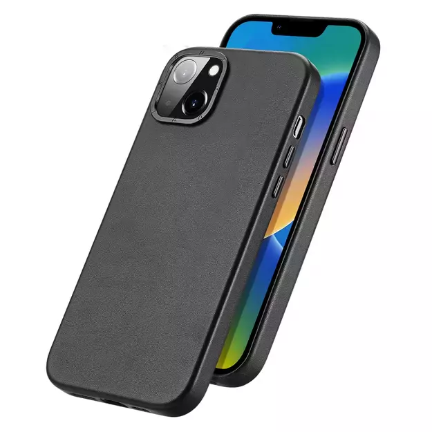 Dux Ducis Grit Leather Case for iPhone 14 Plus Elegant Faux Leather Cover (MagSafe Compatible) Black 1