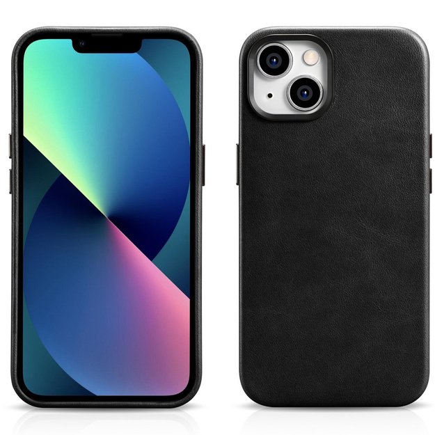 iCarer Oil Wax Premium Leather Case iPhone 14 Plus Magnetic Leather Case with MagSafe Black (WMI14220703-BK) 2
