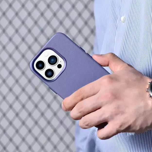 iCarer Case Leather Cover Genuine Leather Case for iPhone 14 Pro Max Light Purple (WMI14220708-LP) (MagSafe Compatible) 22