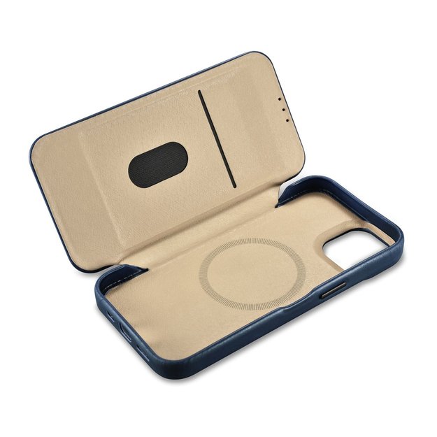 iCarer CE Oil Wax Premium Leather Folio Case iPhone 14 Plus magnetic flip case MagSafe blue (AKI14220707-BU) 14