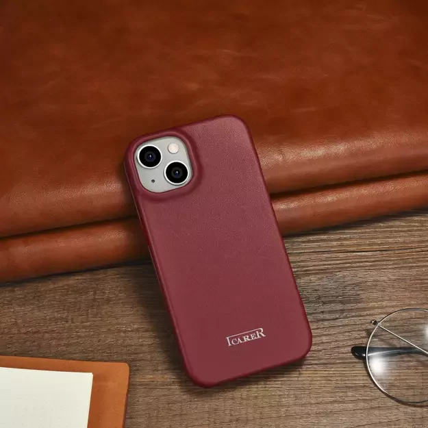 iCarer CE Premium Leather Folio Case iPhone 14 Plus Magnetic Flip Leather Folio Case MagSafe Red (WMI14220715-RD) 22