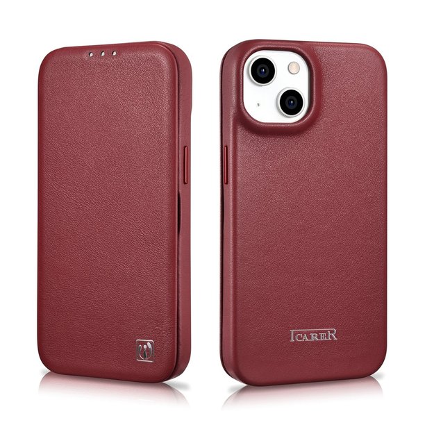 iCarer CE Premium Leather Folio Case iPhone 14 Plus Magnetic Flip Leather Folio Case MagSafe Red (WMI14220715-RD) 54