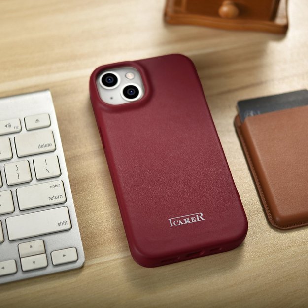 iCarer CE Premium Leather Folio Case iPhone 14 Plus Magnetic Flip Leather Folio Case MagSafe Red (WMI14220715-RD) 51