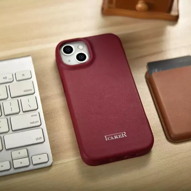 iCarer CE Premium Leather Folio Case iPhone 14 Plus Magnetic Flip Leather Folio Case MagSafe Red (WMI14220715-RD) 24