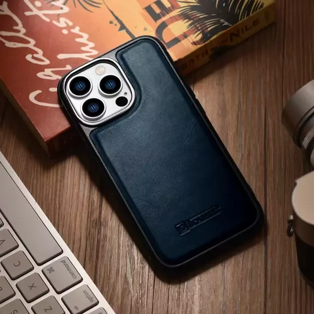 iCarer Leather Oil Wax case covered with natural leather for iPhone 14 Pro blue (WMI14220718-BU) 25