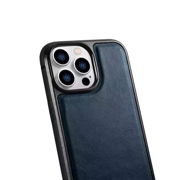 iCarer Leather Oil Wax case covered with natural leather for iPhone 14 Pro blue (WMI14220718-BU) 12