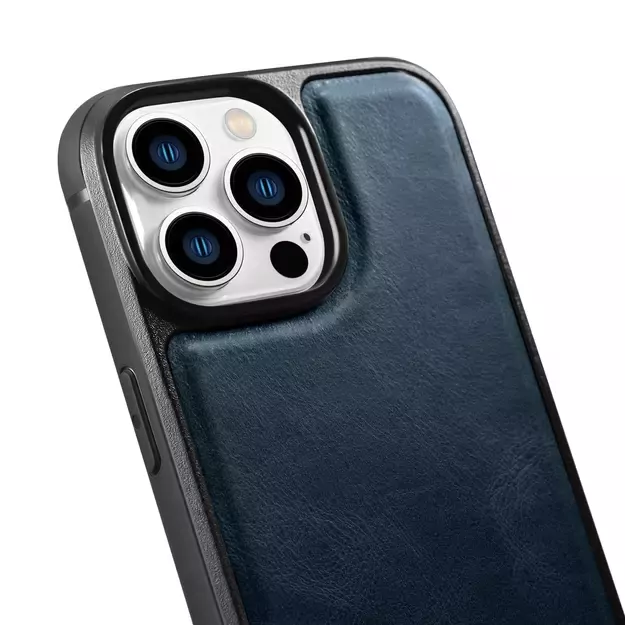 iCarer Leather Oil Wax case covered with natural leather for iPhone 14 Pro blue (WMI14220718-BU) 20