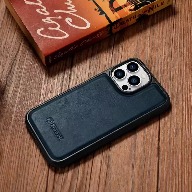 iCarer Leather Oil Wax case covered with natural leather for iPhone 14 Pro blue (WMI14220718-BU) 24