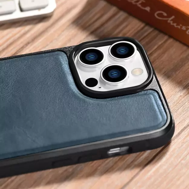 iCarer Leather Oil Wax case covered with natural leather for iPhone 14 Pro blue (WMI14220718-BU) 27