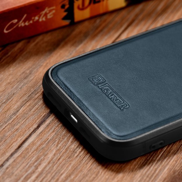 iCarer Leather Oil Wax case covered with natural leather for iPhone 14 Pro blue (WMI14220718-BU) 30