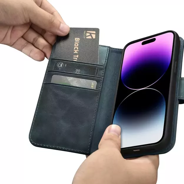 iCarer Oil Wax Wallet Case 2in1 Cover iPhone 14 Pro Max Leather Flip Cover Anti-RFID blue (WMI14220724-BU) 24