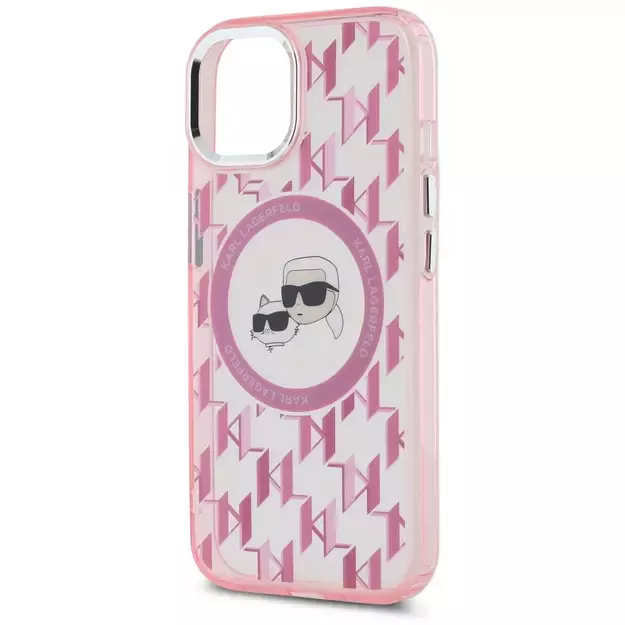Karl Lagerfeld IML Monogram Karl &amp  Choupette Head MagSafe iPhone 15 Plus Case - Pink 5