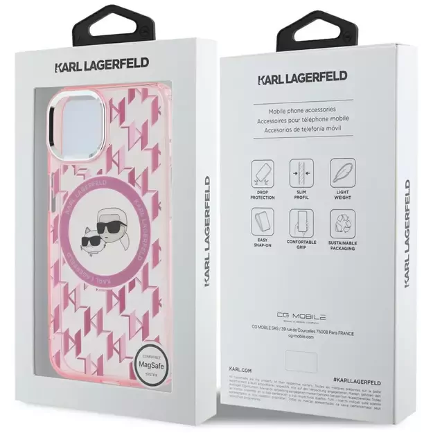 Karl Lagerfeld IML Monogram Karl &amp  Choupette Head MagSafe iPhone 15 Plus Case - Pink 7