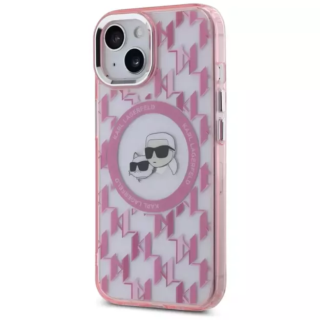 Karl Lagerfeld IML Monogram Karl &amp  Choupette Head MagSafe iPhone 15 Plus Case - Pink 1