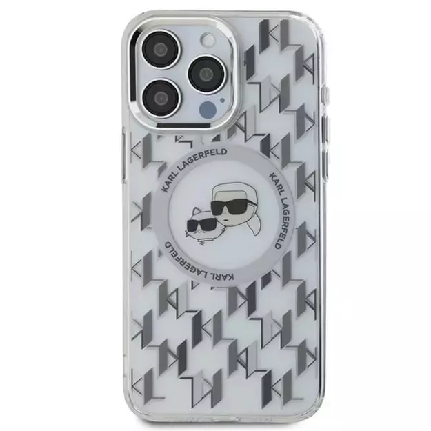 Karl Lagerfeld IML Monogram Karl &amp  Choupette Head MagSafe Case for iPhone 15 Pro Max - Clear 2