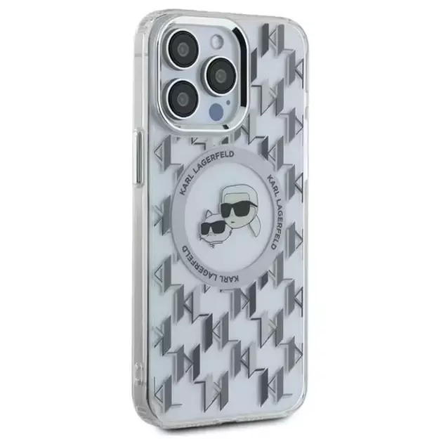 Karl Lagerfeld IML Monogram Karl &amp  Choupette Head MagSafe Case for iPhone 15 Pro Max - Clear 3