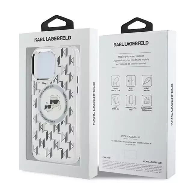 Karl Lagerfeld IML Monogram Karl &amp  Choupette Head MagSafe Case for iPhone 15 Pro Max - Clear 7