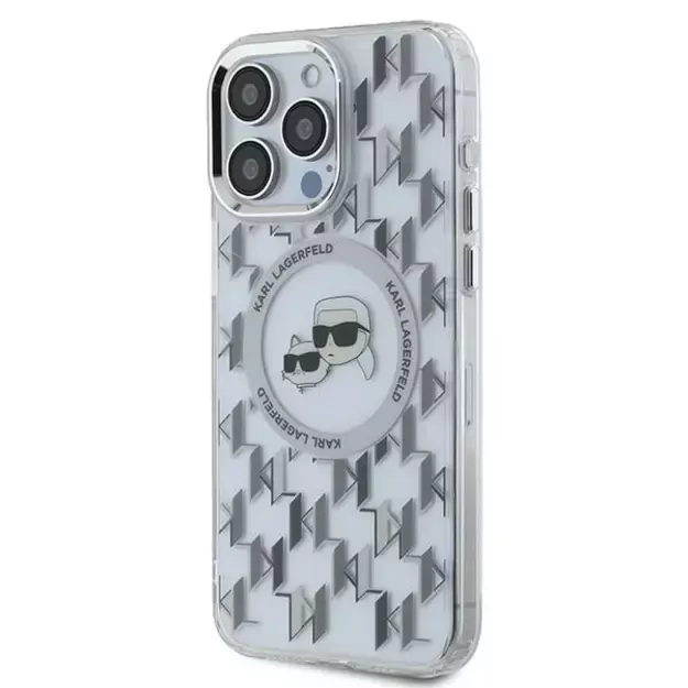 Karl Lagerfeld IML Monogram Karl &amp  Choupette Head MagSafe Case for iPhone 15 Pro Max - Clear 1