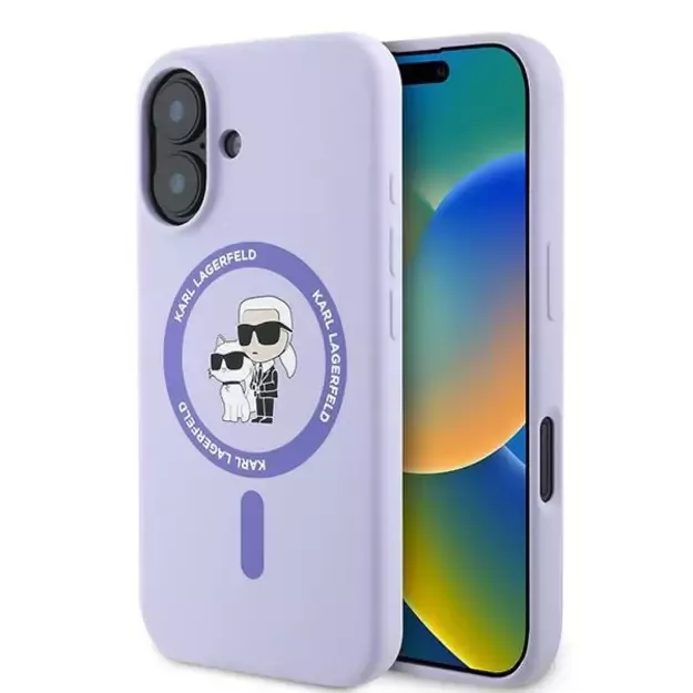 Karl Lagerfeld Silicone Karl&amp Choupette Ring MagSafe iPhone 16 Case - Purple