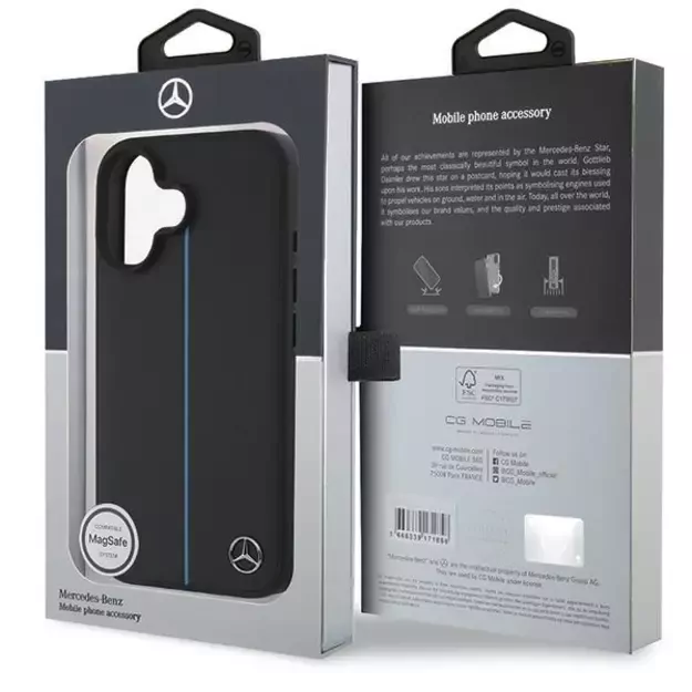 Mercedes MB Blue Line Leather MagSafe iPhone 16 Case - Black 6