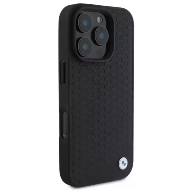 BMW Sign Leather Diamond Metal Logo MagSafe iPhone 16 Pro Case - Black 10