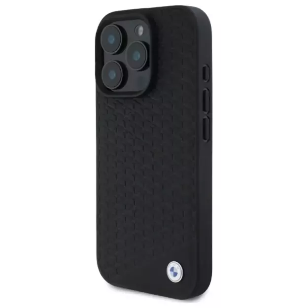 BMW Sign Leather Diamond Metal Logo MagSafe iPhone 16 Pro Case - Black 8