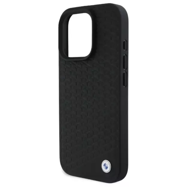 BMW Sign Leather Diamond Metal Logo MagSafe iPhone 16 Pro Case - Black 12