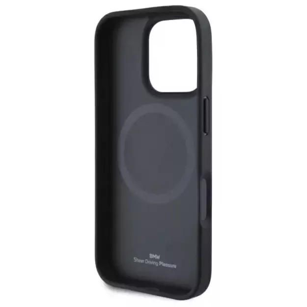BMW Sign Leather Diamond Metal Logo MagSafe iPhone 16 Pro Case - Black 13