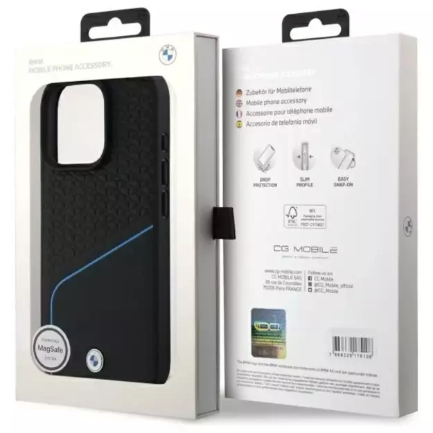 BMW Sign Leather Textured And Line MagSafe Case for iPhone 16 Pro Max - Black 14