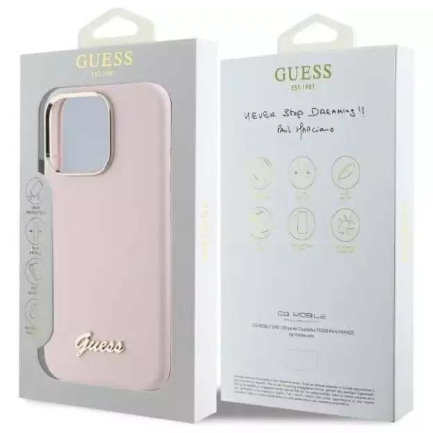 Guess Silicone Script Metal Logo &amp  Frame iPhone 16 Pro Case - Pink 14