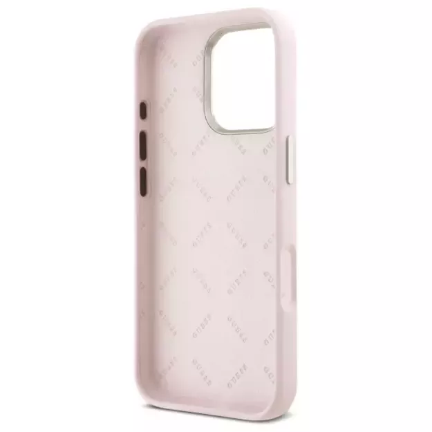 Guess Silicone Script Metal Logo &amp  Frame iPhone 16 Pro Case - Pink 13