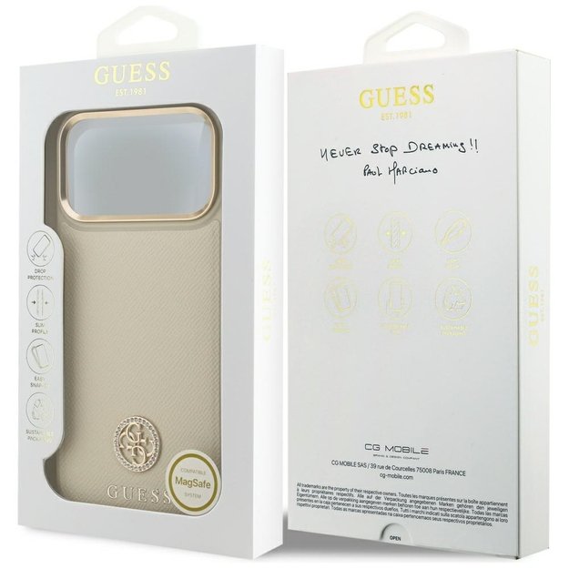 Guess Grained Strass Logo MagSafe case for iPhone 17 Pro Max - beige 7