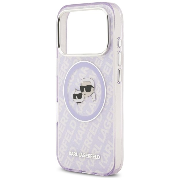 Karl Lagerfeld IML Glitter Karl &amp  Choupette Heads Logo MagSafe Case for iPhone 17 Pro Max - Purple 5