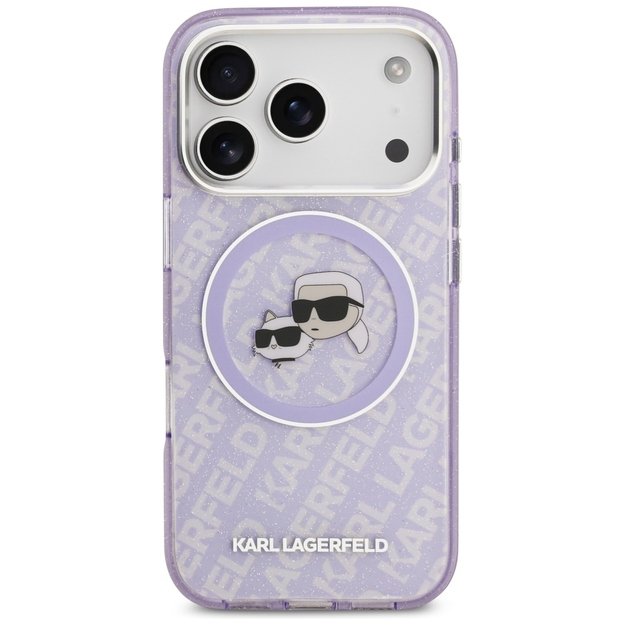 Karl Lagerfeld IML Glitter Karl &amp  Choupette Heads Logo MagSafe Case for iPhone 17 Pro Max - Purple 2