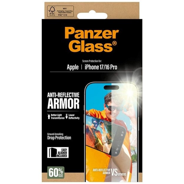 PanzerGlass Armor Anti-Reflective EasyAligner Tempered Glass for iPhone 17 / 16 Pro 4