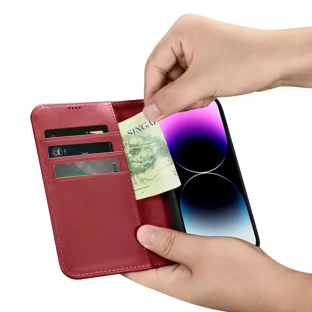 iCarer Wallet Case 2in1 Cover iPhone 14 Pro Max Leather Flip Cover Anti-RFID Red (WMI14220728-RD) 24