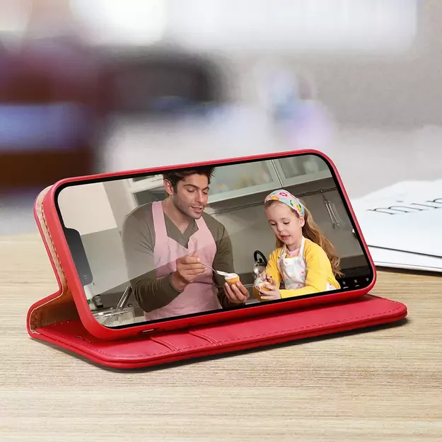 Dux Ducis Hivo Leather Flip Cover Genuine Leather Wallet for Cards and Documents iPhone 14 Plus Red 19