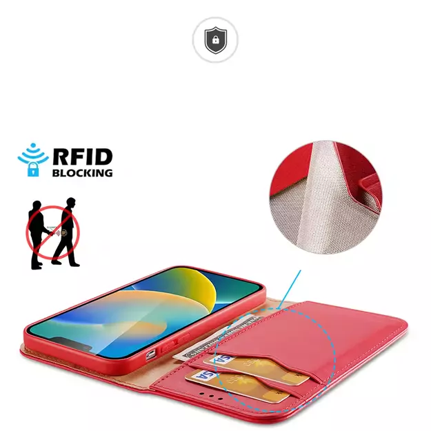 Dux Ducis Hivo Leather Flip Cover Genuine Leather Wallet for Cards and Documents iPhone 14 Plus Red 7